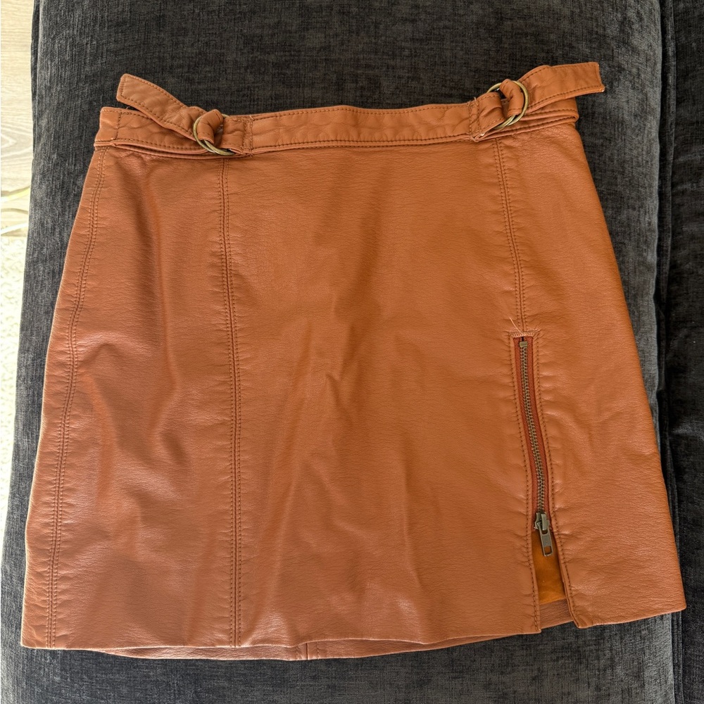 Free People Brown Leather Mini Skirt